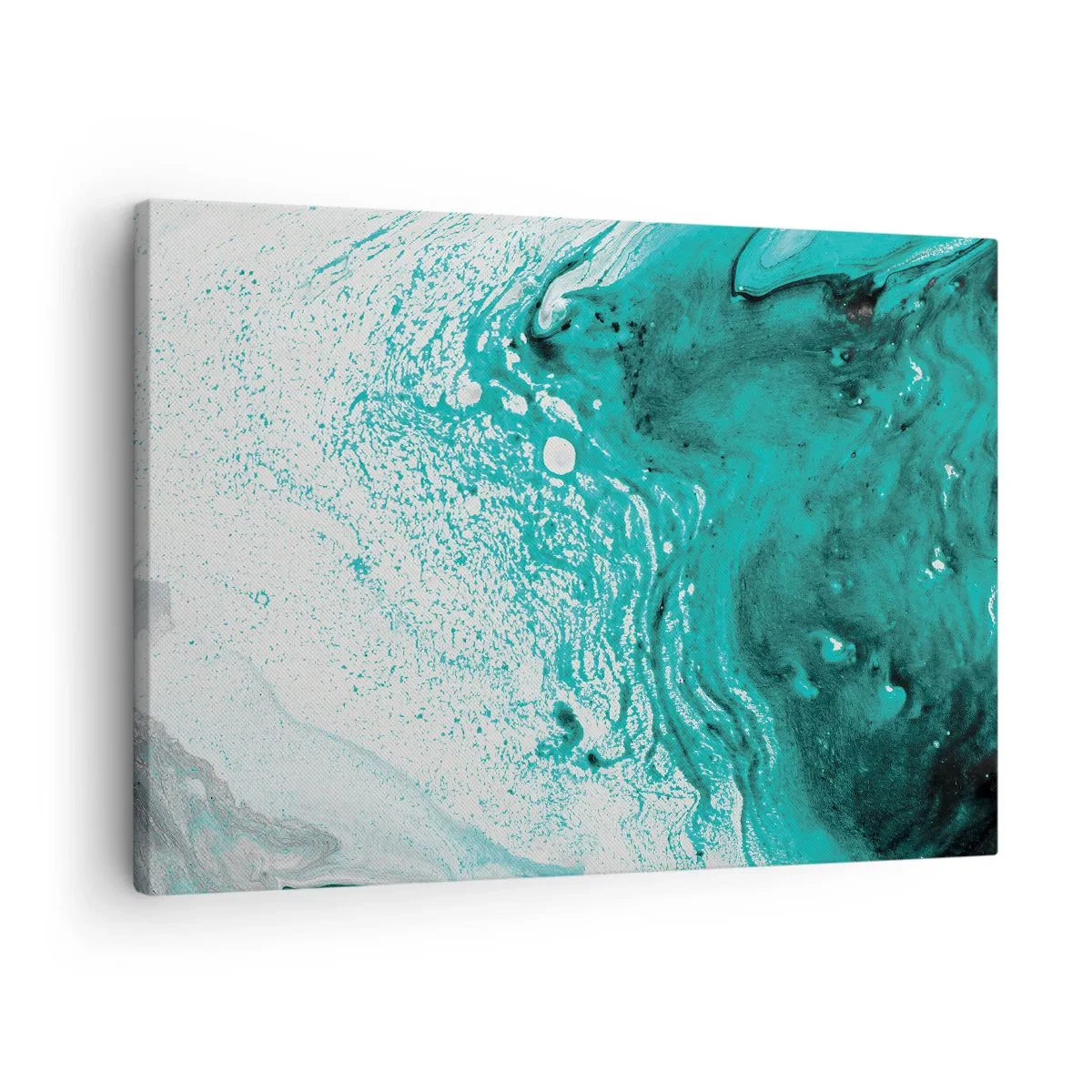 Bild auf Leinwand - Leinwandbild - Abstrakte Komposition in Türkistönen auf weißem Hintergrund - 70x50cm - Verschmelzen in Weiß und Türkis - Moderne Wanddekoration für Wohnzimmer und Schlafzimmer ARTTOR