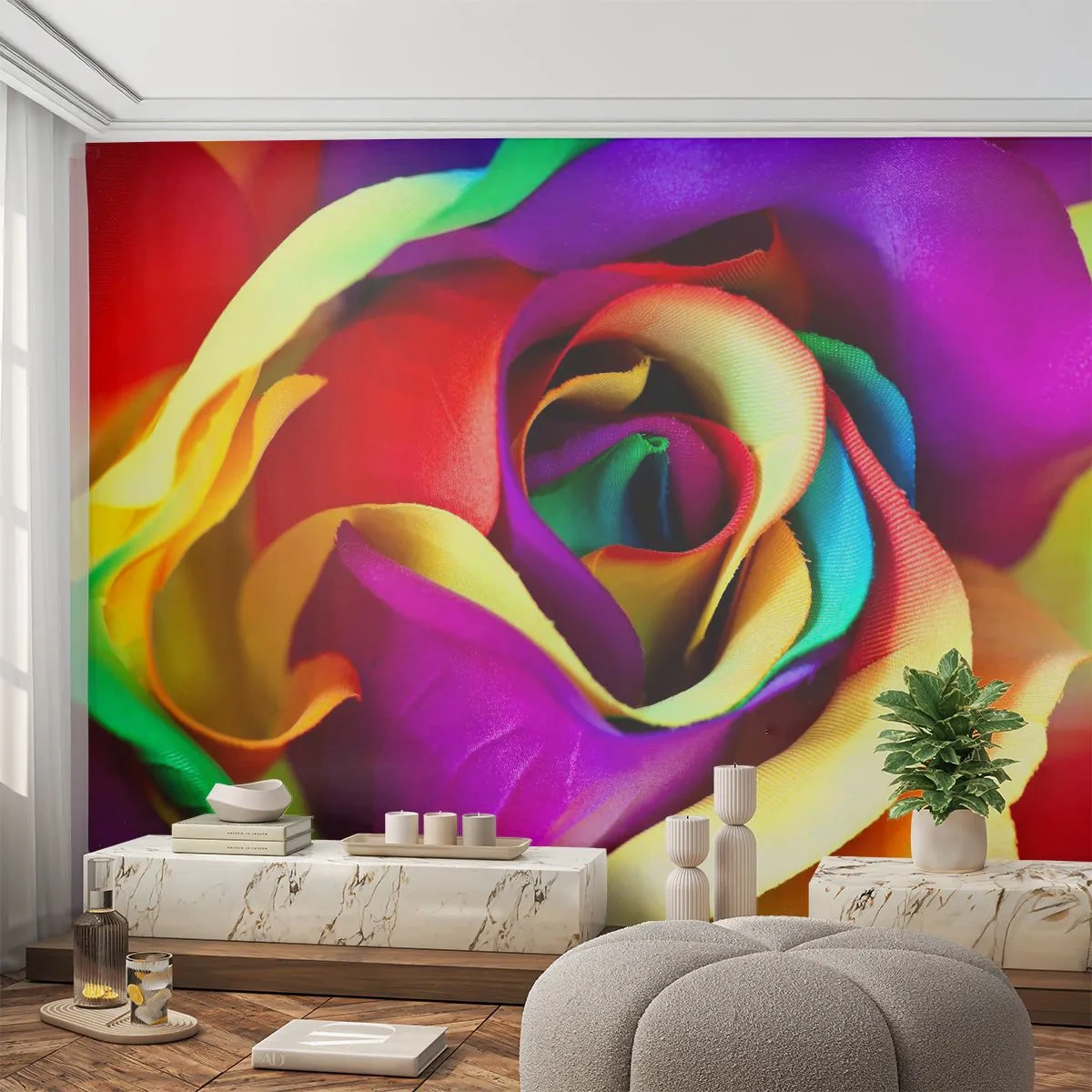 Fototapete Premium Sand - Eine bunte Rose in Nahaufnahme mit intensiven Farben - 100x70cm - Es ist unmöglich - Moderne Wanddekoration für Wohnzimmer und Schlafzimmer ARTTOR