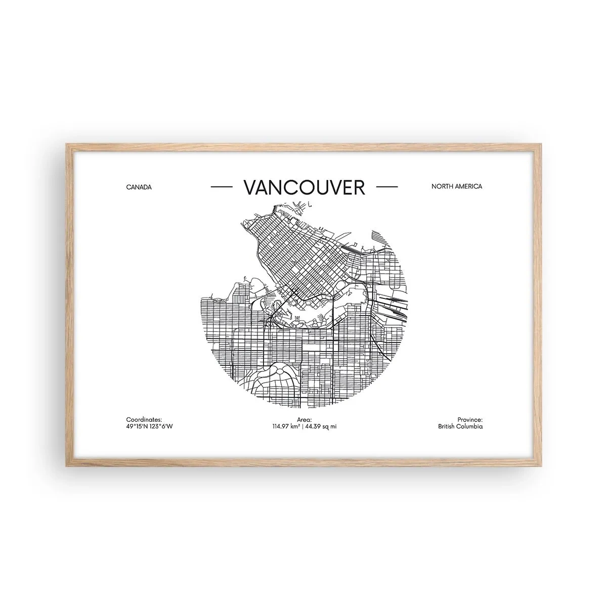 Poster in einem Rahmen aus heller Eiche - Anatomie von Vacouver - 91x61 cm