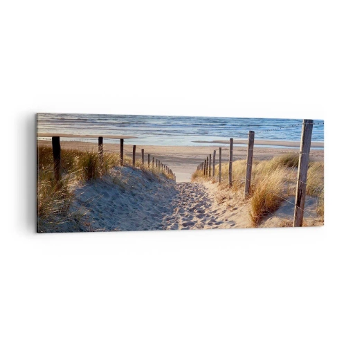 Bild auf Leinwand - Leinwandbild - Weg durch die Dünen zum Strand - 140x50cm - Das Rauschen des Meeres, der Gesang der Vögel, ein wilder Strand im Gras ... - Moderne Wanddekoration für Wohnzimmer und Schlafzimmer ARTTOR