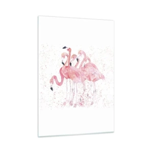 Glasbild - Bild auf glas - Aquarell-Flamingos auf hellem Hintergrund mit zarten Flecken - 50x70cm - Rosa Ensemble - Moderne Wanddekoration für Wohnzimmer und Schlafzimmer ARTTOR