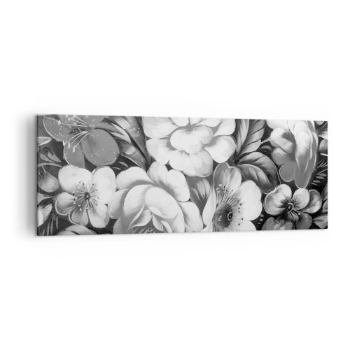 Bild auf Leinwand - Leinwandbild - Schwarze und weiße Blumen in einer klassischen und eleganten Komposition - 140x50cm - Schön auch in Grau - Moderne Wanddekoration für Wohnzimmer und Schlafzimmer ARTTOR
