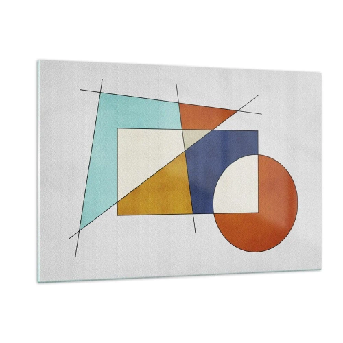 Glasbild - Bild auf glas - Bunte geometrische Formen auf hellem Hintergrund im modernistischen Stil - 120x80cm - Abstraktion: modernistisches Spiel - Moderne Wanddekoration für Wohnzimmer und Schlafzimmer ARTTOR
