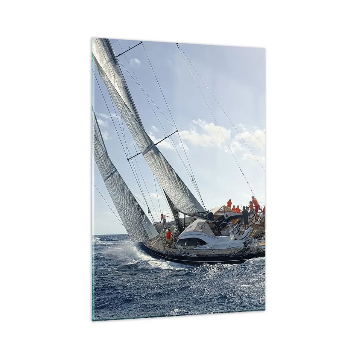 Glasbild - Bild auf glas - Yachtrennen auf offener See unter blauem Himmel - 80x120cm - Lass den Besseren sich durchsetzen - Moderne Wanddekoration für Wohnzimmer und Schlafzimmer ARTTOR