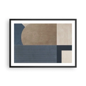 Poster in einem schwarzem Rahmen - Geometrische Figuren in Beige- und Marineblautönen mit Linien - 70x50cm - Komposition aus Einfachheit und Rundheit - Moderne Wanddekoration für Wohnzimmer und Schlafzimmer ARTTOR