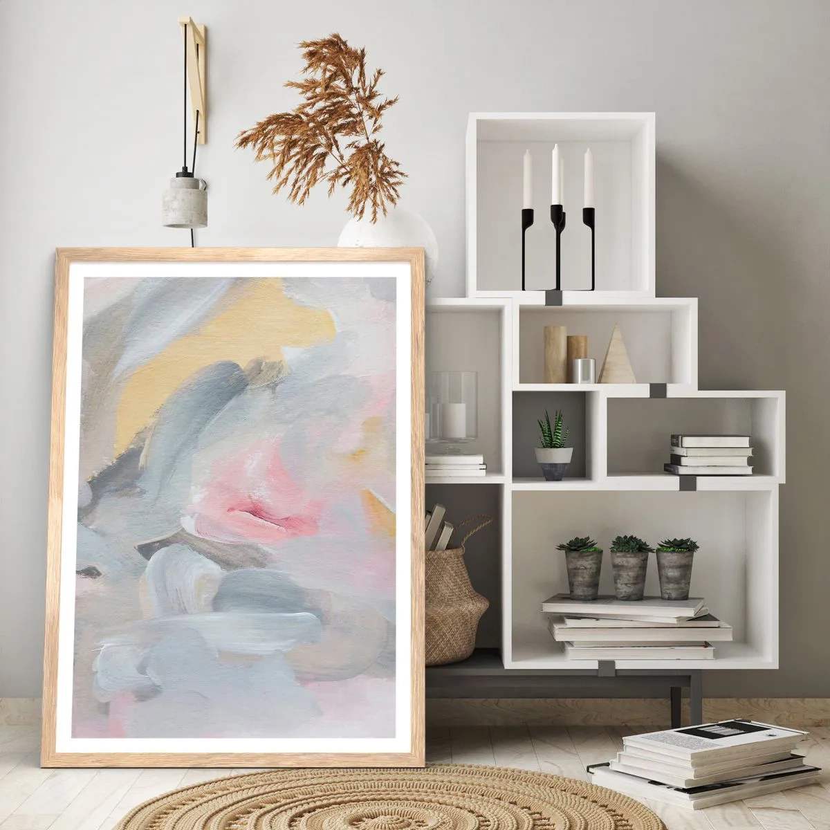 Poster in einem Rahmen aus heller Eiche - In einer Pastellwelt - 50x70 cm