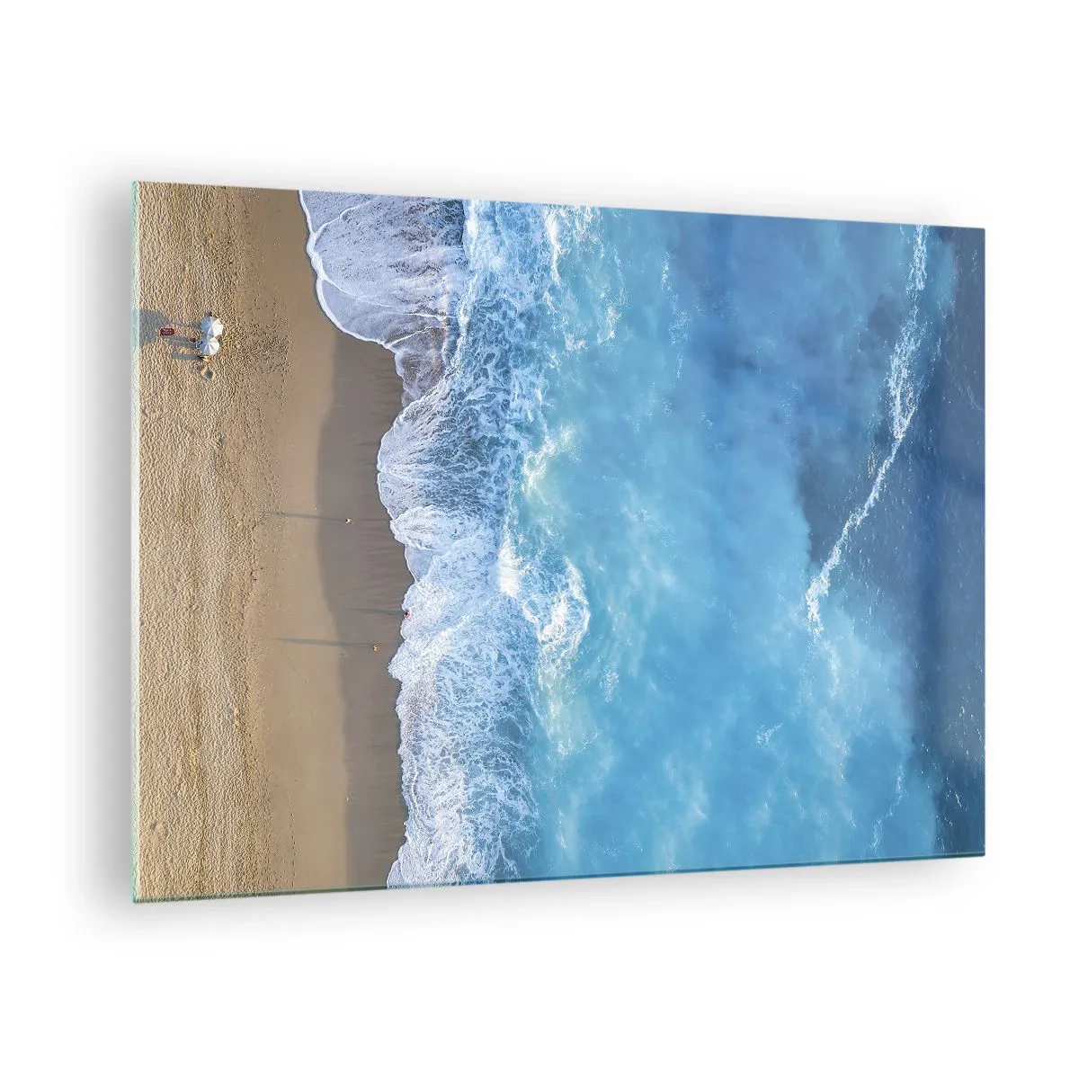 Glasbild - Bild auf glas - Luftaufnahme des Strandes und der brechenden Wellen - 70x50cm - Die Kraft des Blaus - Moderne Wanddekoration für Wohnzimmer und Schlafzimmer ARTTOR