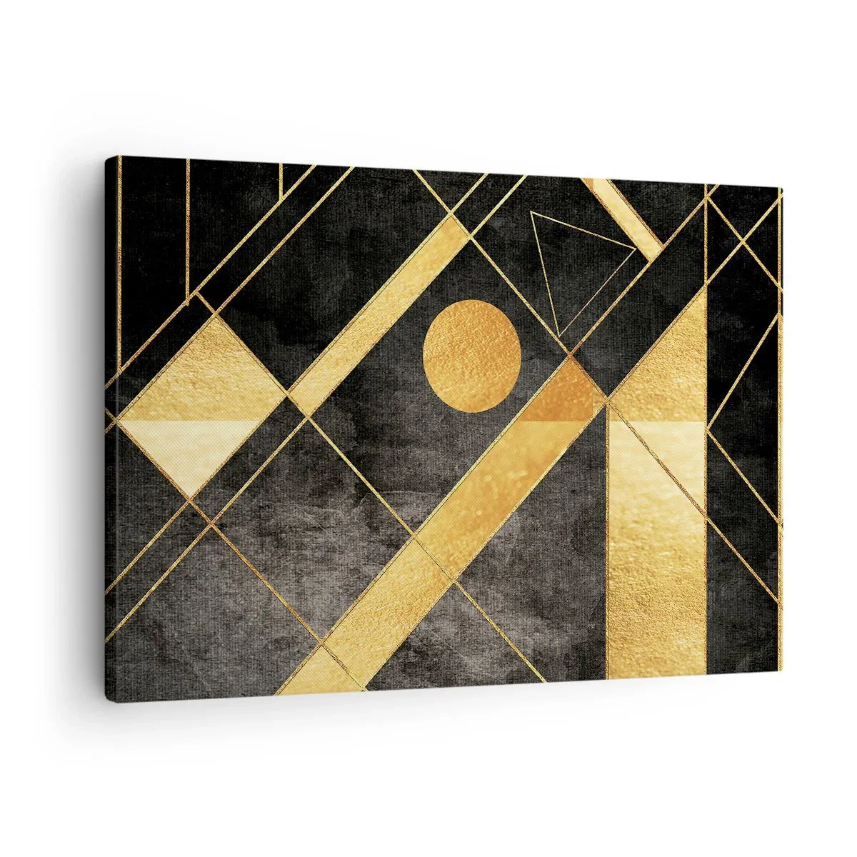 Bild auf Leinwand - Leinwandbild - Geometrische Formen in Gold- und Schwarztönen - 70x50cm - Die Sonne der Wüste - Moderne Wanddekoration für Wohnzimmer und Schlafzimmer ARTTOR