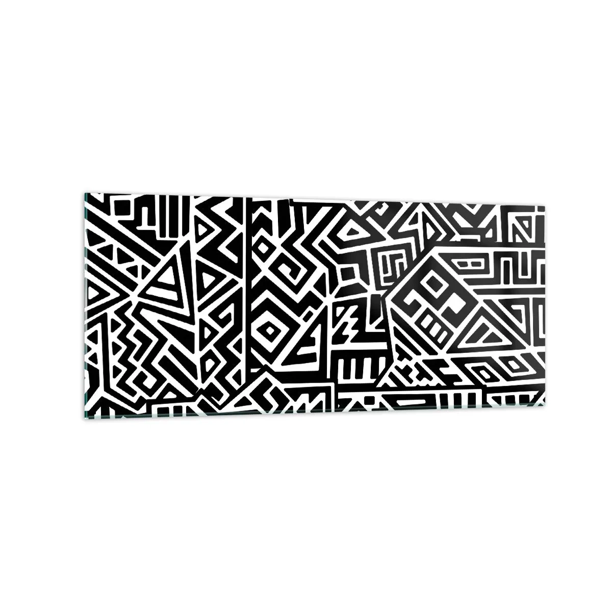 Glasbild - Bild auf glas - Schwarz-weiße geometrische Muster, inspiriert von der präkolumbianischen Kultur - 120x50cm - Präkolumbianische Komposition - Moderne Wanddekoration für Wohnzimmer und Schlafzimmer ARTTOR