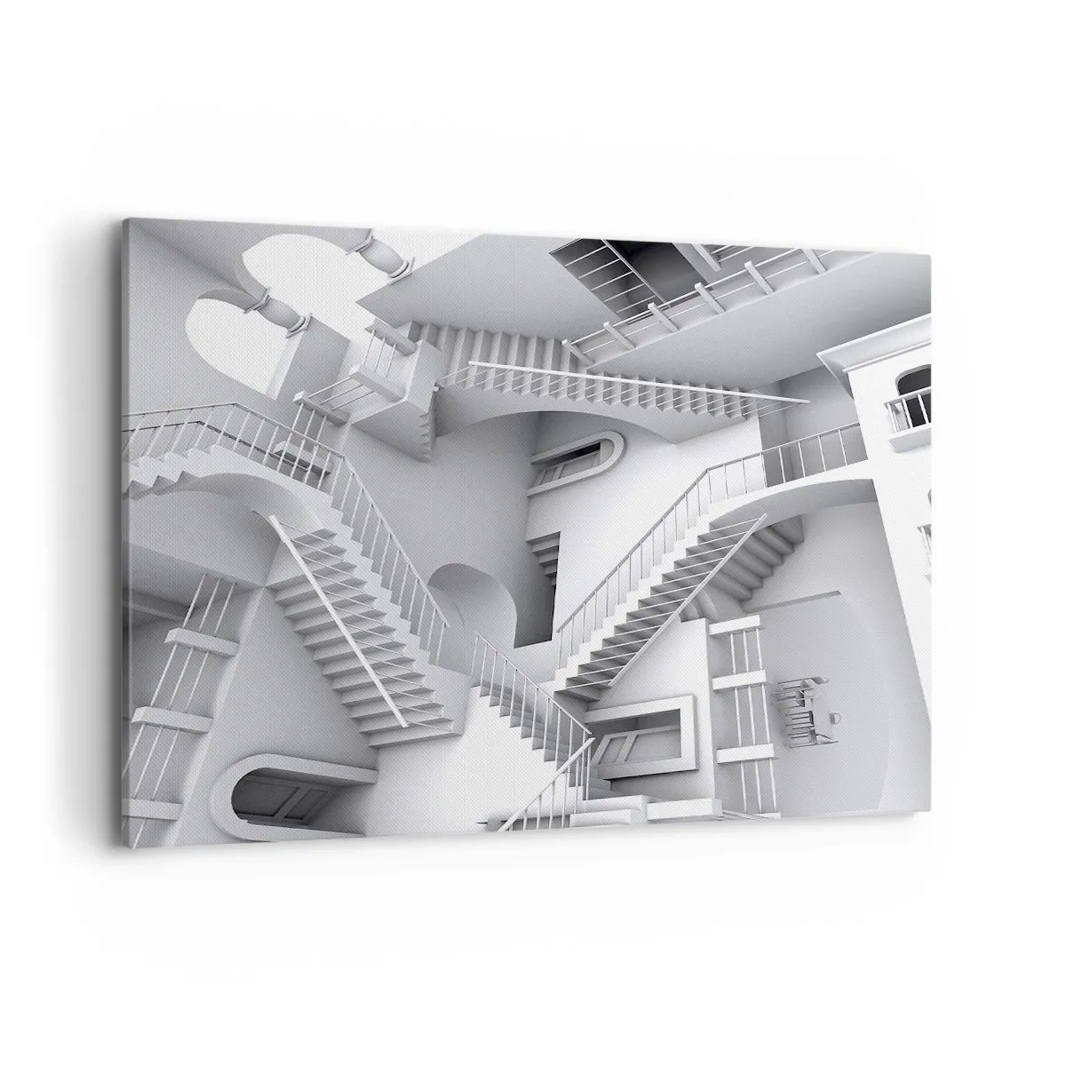 Bild auf Leinwand - Leinwandbild - Eine abstrakte Komposition aus Treppen in einer surrealistischen Raumanordnung - 120x80cm - Die Paradoxien des Weltraums - Moderne Wanddekoration für Wohnzimmer und Schlafzimmer ARTTOR