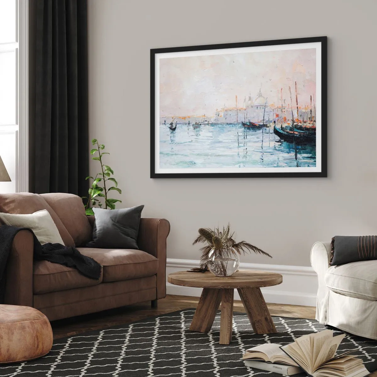 Poster in einem schwarzem Rahmen - Hinter dem Wasser, hinter dem Nebel - 50x40 cm