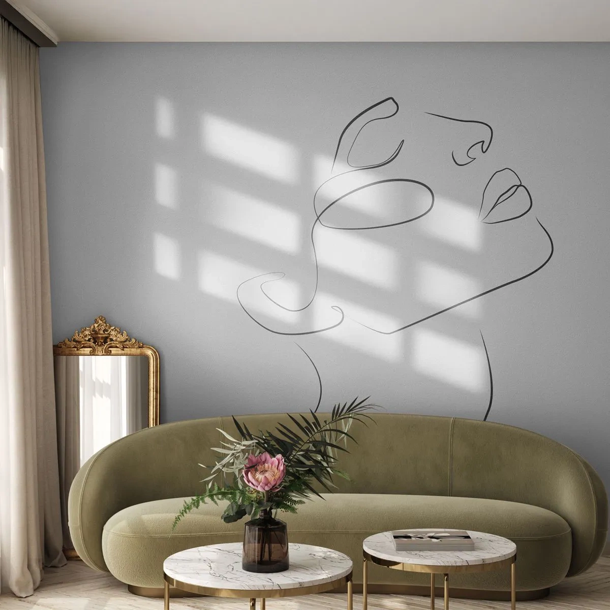 Fototapete Standard Eco - Ein minimalistisches Frauenporträt in einer Zeile - 100x70cm - Die Drehungen und Wendungen der Träume - Moderne Wanddekoration für Wohnzimmer und Schlafzimmer ARTTOR