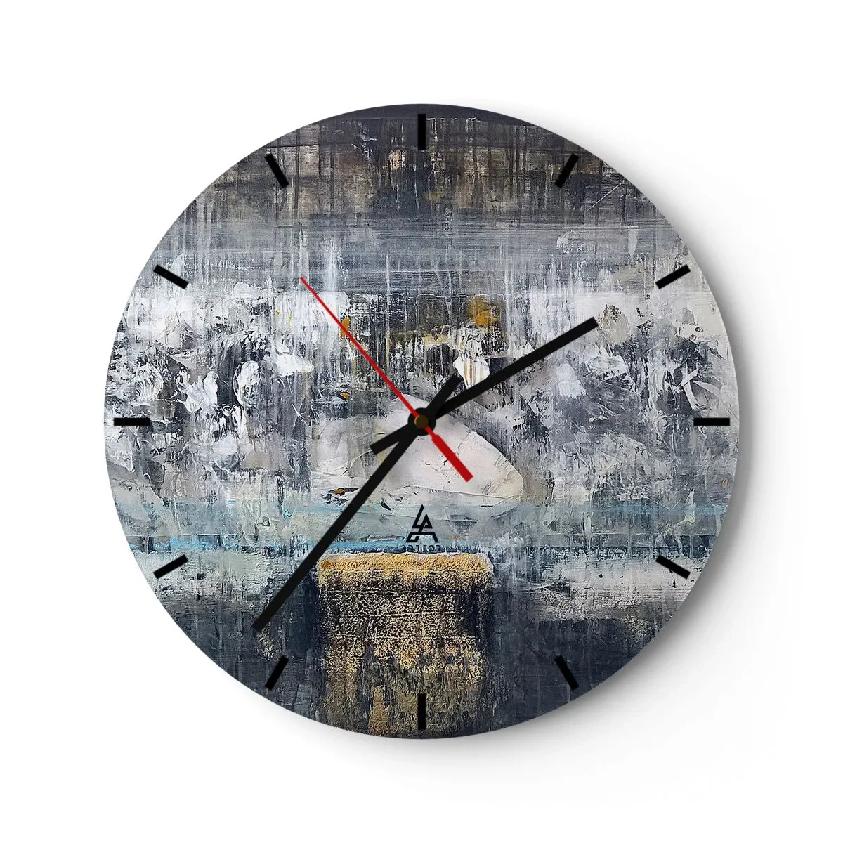 Wanduhr - Glasuhr - Abstrakte Komposition in kühlen Farbtönen mit Texturen - 30x30cm - Wie auf Eis, wie nach Dezember - Moderne Wanddekoration für Wohnzimmer, Küche und Schlafzimmer ARTTOR