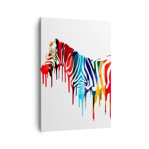 Bild auf Leinwand - Leinwandbild - Abstraktes Zebra in bunten Farben mit Lackeffekt - 70x100cm - Nicht nur schwarz-weiß - Moderne Wanddekoration für Wohnzimmer und Schlafzimmer ARTTOR