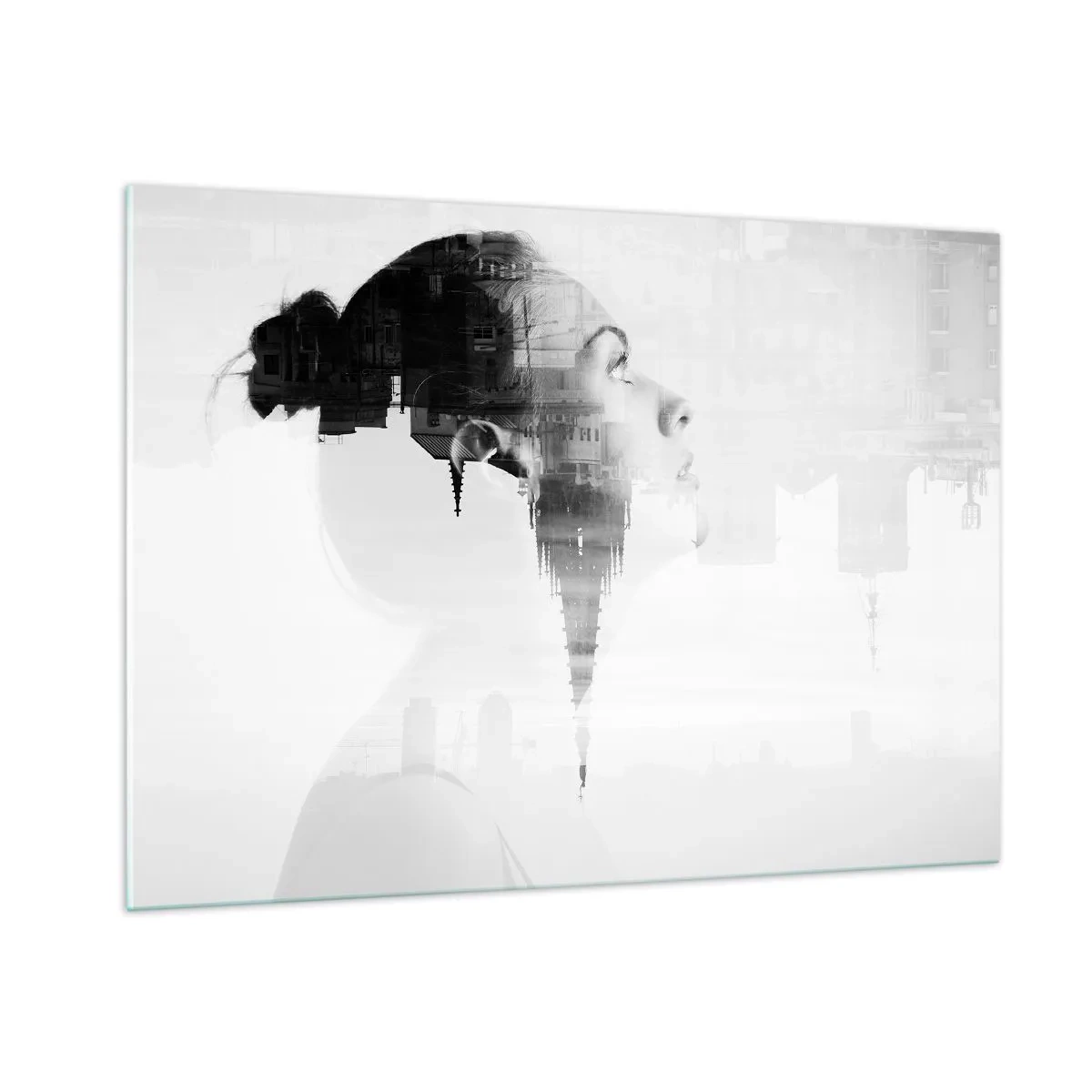 Glasbild - Bild auf glas - Silhouette einer Frau mit architektonischen Elementen im Hintergrund - 100x70cm - Auf beiden Seiten des Glases - Moderne Wanddekoration für Wohnzimmer und Schlafzimmer ARTTOR