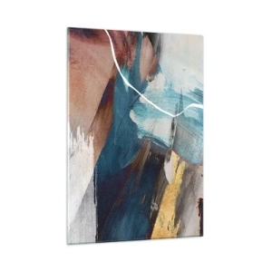 Glasbild - Bild auf glas - Eine abstrakte Komposition in Türkis, Gold und Braun. - 50x70cm - Großzügig und mit Energie - Moderne Wanddekoration für Wohnzimmer und Schlafzimmer ARTTOR