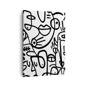 Bild auf Leinwand - Leinwandbild - Schwarz-weiße abstrakte Zeichnungen mit Gesichtsmotiven - 50x70cm - Gesichter und Luftspiegelungen - Moderne Wanddekoration für Wohnzimmer und Schlafzimmer ARTTOR