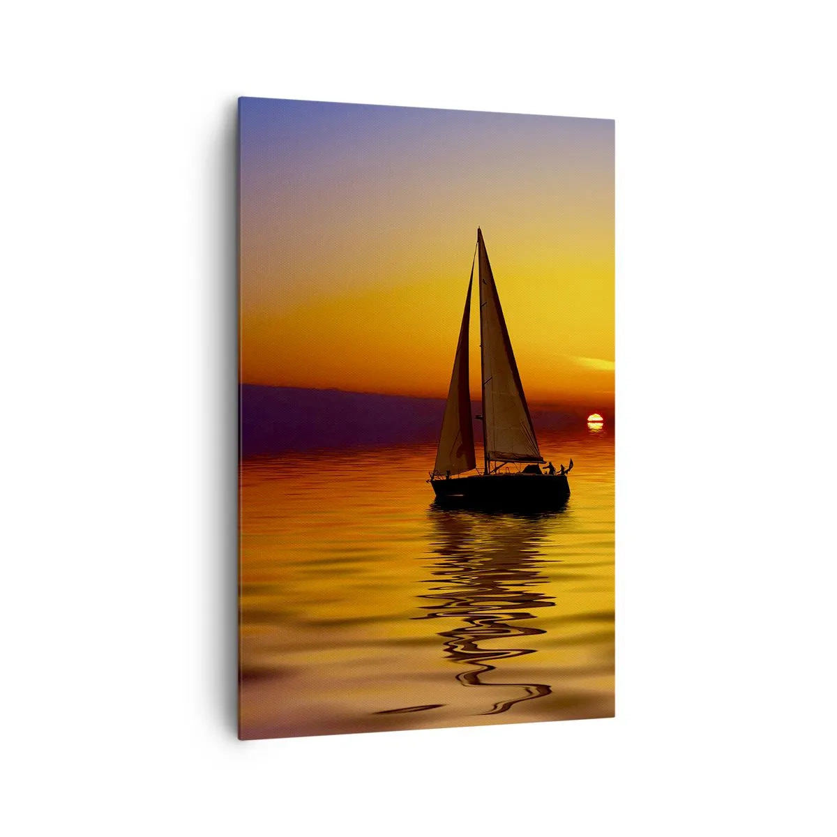 Bild auf Leinwand - Leinwandbild - Ein Segelboot auf ruhiger See bei Sonnenuntergang - 80x120cm - Wie ruhig es hier in der Abenddämmerung ist... - Moderne Wanddekoration für Wohnzimmer und Schlafzimmer ARTTOR
