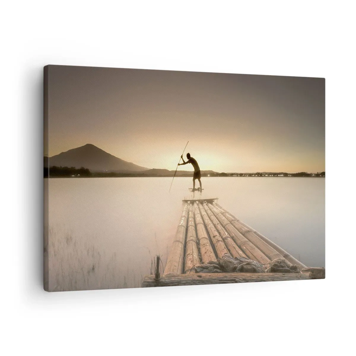 Bild auf Leinwand - Leinwandbild - Mann auf einem Floß bei Sonnenuntergang - 70x50cm - Vor dem schlafen gehen - Moderne Wanddekoration für Wohnzimmer und Schlafzimmer ARTTOR