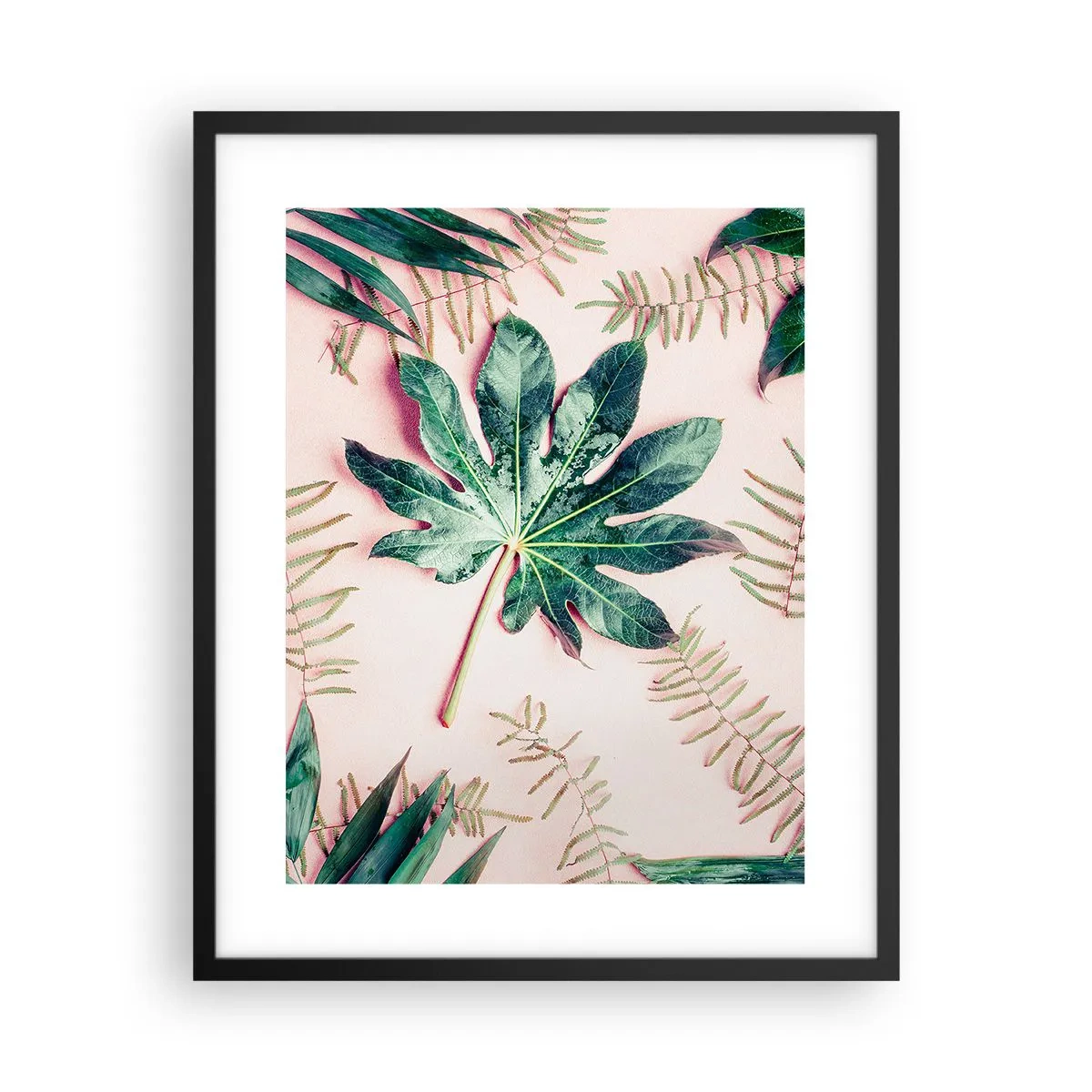 Poster in einem schwarzem Rahmen - Eine Studie von Grün auf einem rosa Hintergrund - 40x50 cm