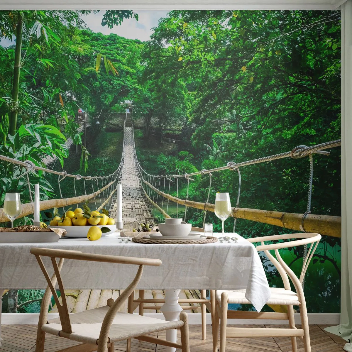 Fototapete Premium Sand - Monkey Bridge über das Grün - Landschaft, Dschungel, Philippinen - 500x350 cm