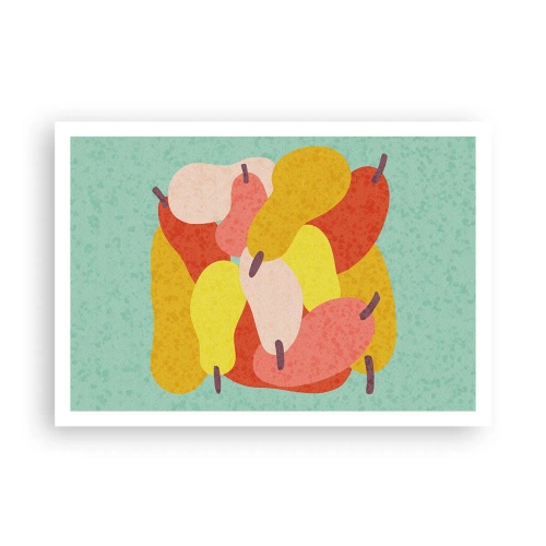 Poster - Bunte abstrakte Birnen auf grünem Hintergrund - 100x70cm - Probieren Sie die Sommersonne - Moderne Wanddekoration für Wohnzimmer und Schlafzimmer ARTTOR