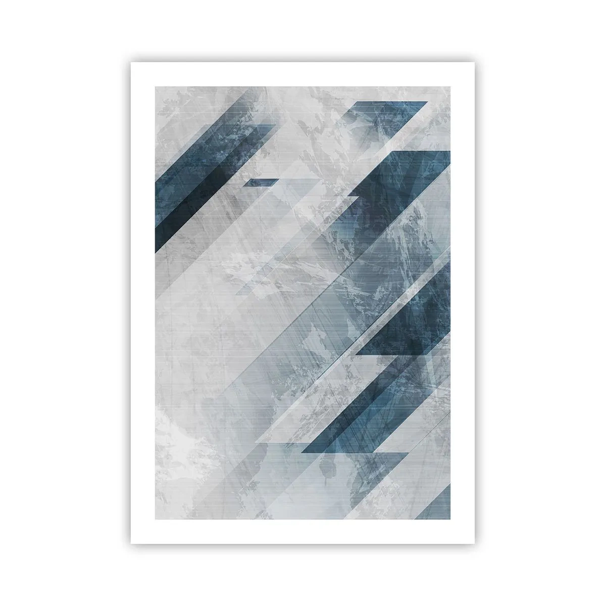 Poster - Geometrie in Blau- und Grautönen - 50x70cm - Räumliche Komposition - graue Bewegung - Moderne Wanddekoration für Wohnzimmer und Schlafzimmer ARTTOR