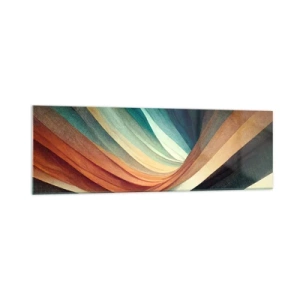 Glasbild - Bild auf glas - Abstrakte Wellen in warmen und kühlen Farbtönen - 160x50cm - Aus Farben gewebt - Moderne Wanddekoration für Wohnzimmer und Schlafzimmer ARTTOR