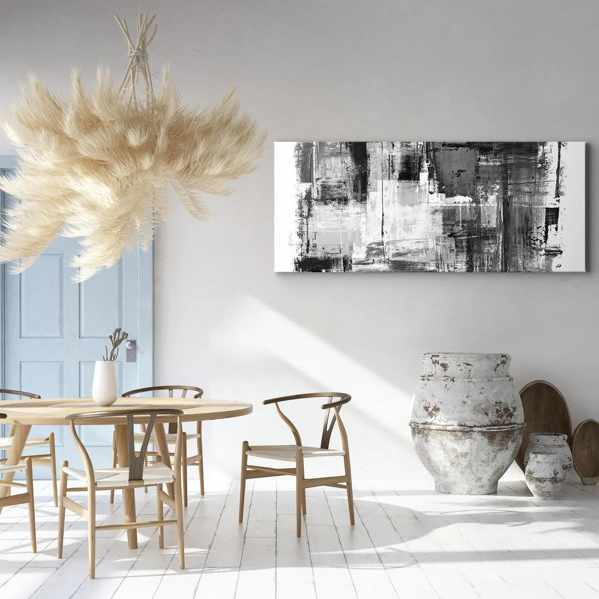 Bild auf Leinwand - Leinwandbild - Abstrakte Komposition in Schwarz, Weiß und Grau - 160x50cm - Wunderschönes Grau - Moderne Wanddekoration für Wohnzimmer und Schlafzimmer ARTTOR