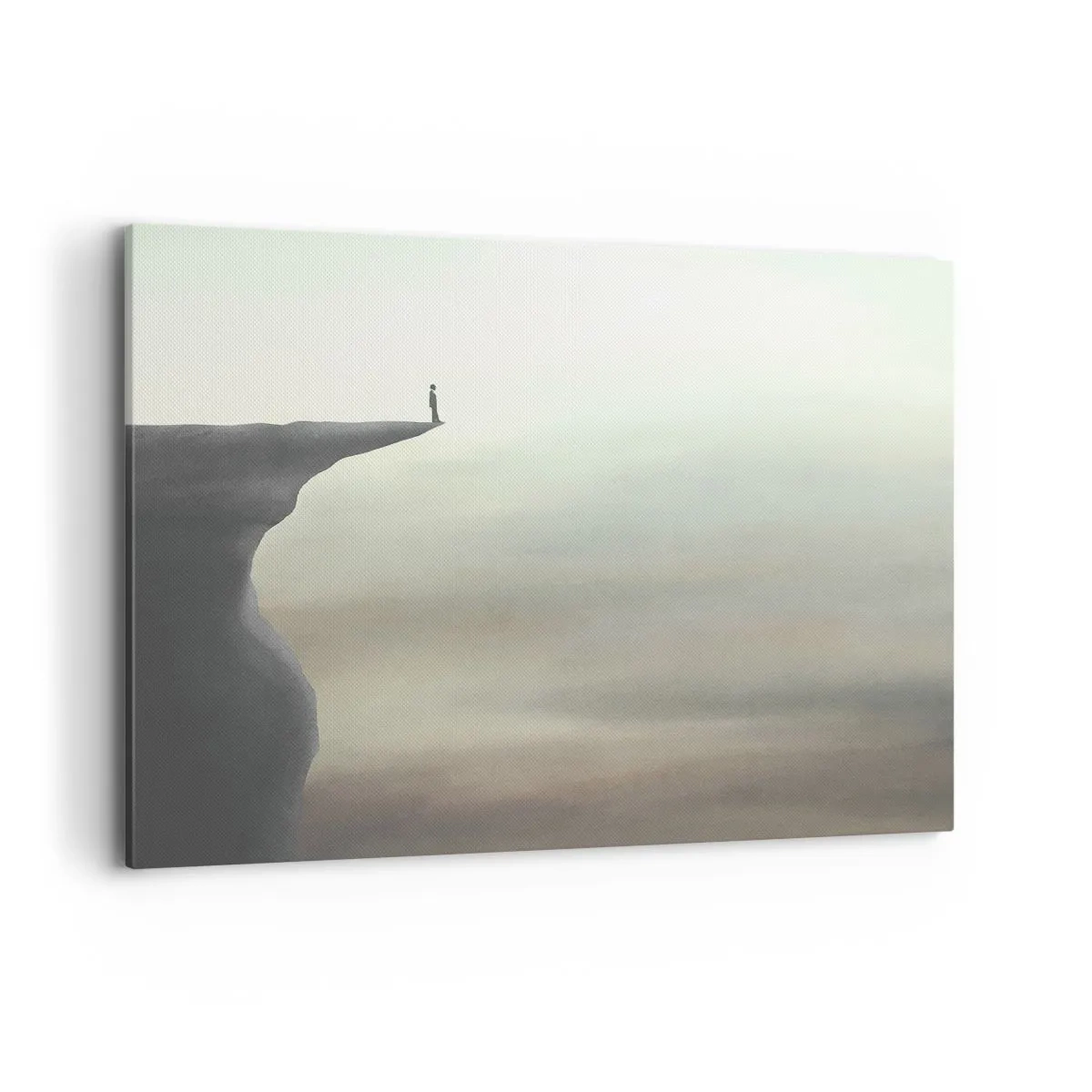Bild auf Leinwand - Leinwandbild - Silhouette einer Figur am Rand einer Klippe in einer nebligen Landschaft - 100x70cm - Nach oben, natürlich! - Moderne Wanddekoration für Wohnzimmer und Schlafzimmer ARTTOR