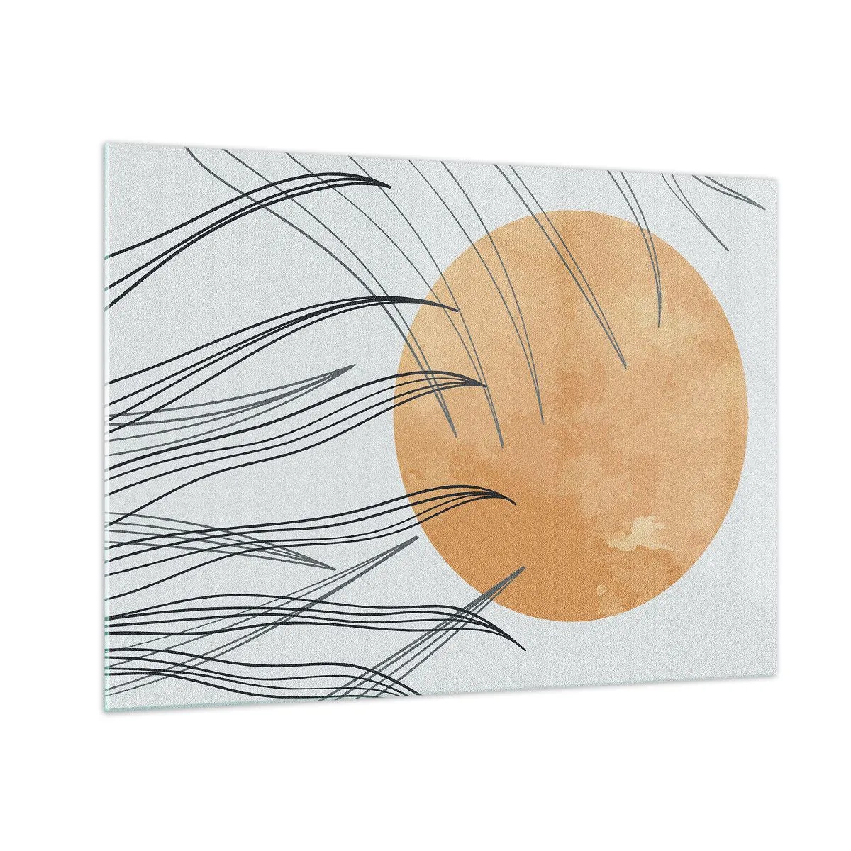 Glasbild - Bild auf glas - Orange Sonne mit dynamischen Linien auf hellem Hintergrund - 70x50cm - Immer der Sonne entgegen - Moderne Wanddekoration für Wohnzimmer und Schlafzimmer ARTTOR