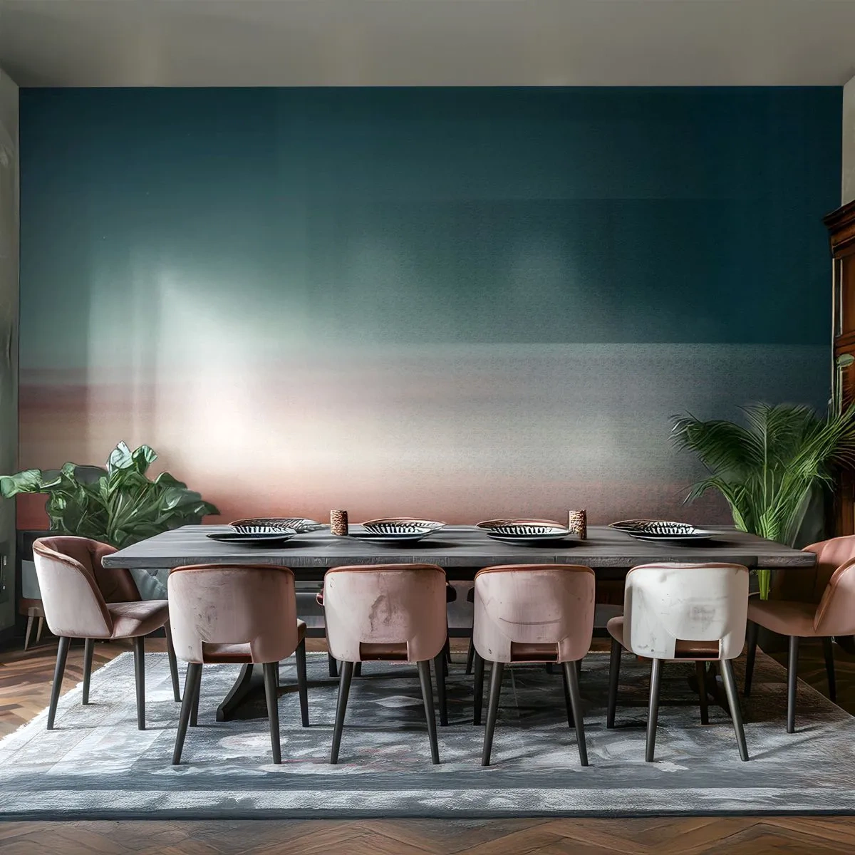 Fototapete Premium Sand - Abstraktion: Lichtwellen - Wasser, Himmel, Minimalismus - 300x210 cm