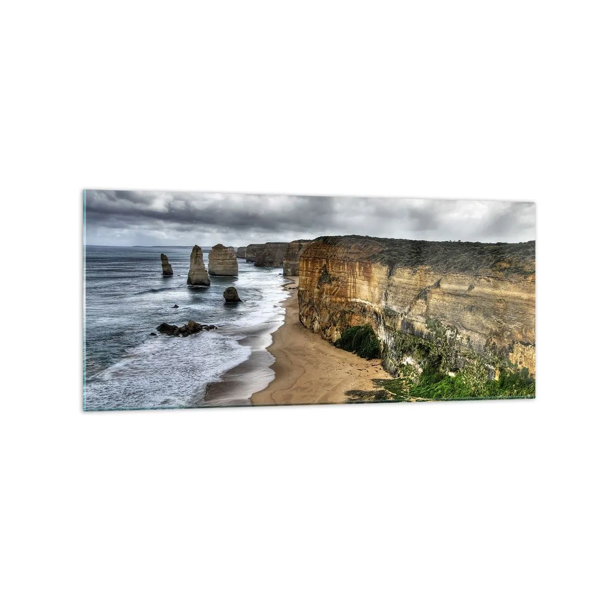 Glasbild - Bild auf glas - Steilküste mit Strand und Felsformationen - 120x50cm - Rohe Schönheit - Moderne Wanddekoration für Wohnzimmer und Schlafzimmer ARTTOR
