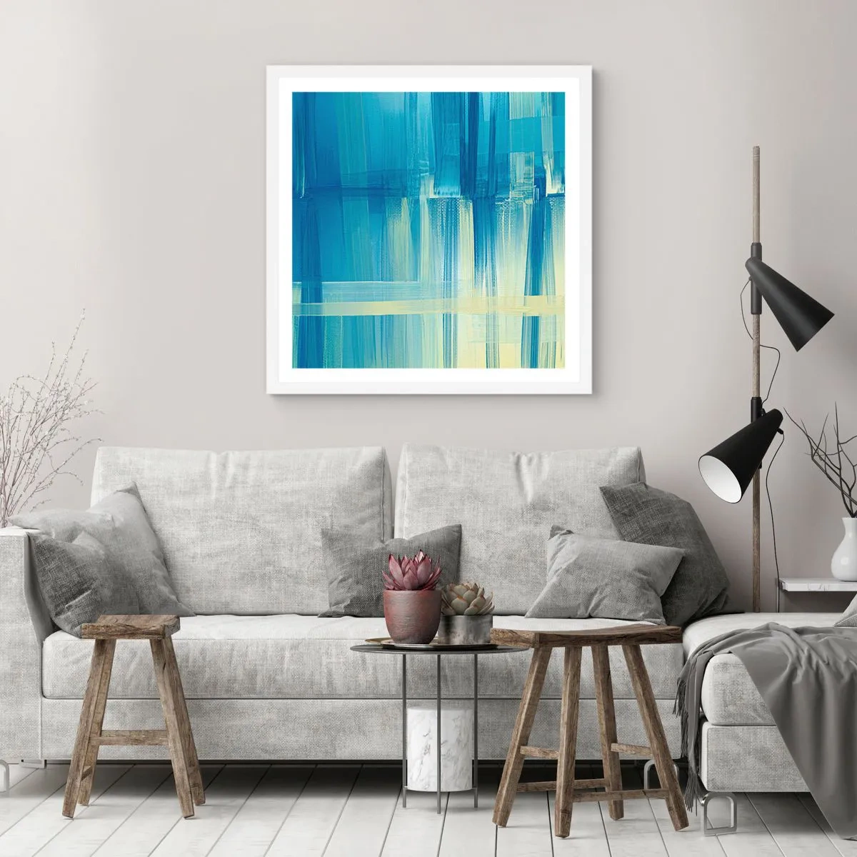 Poster in einem weißen Rahmen - Komposition in Türkis - 60x60 cm