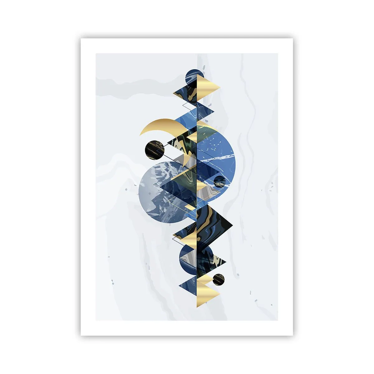 Poster - Geometrische Abstraktion mit goldenen und marineblauen Elementen - 50x70cm - Geometrische Landschaft - Moderne Wanddekoration für Wohnzimmer und Schlafzimmer ARTTOR