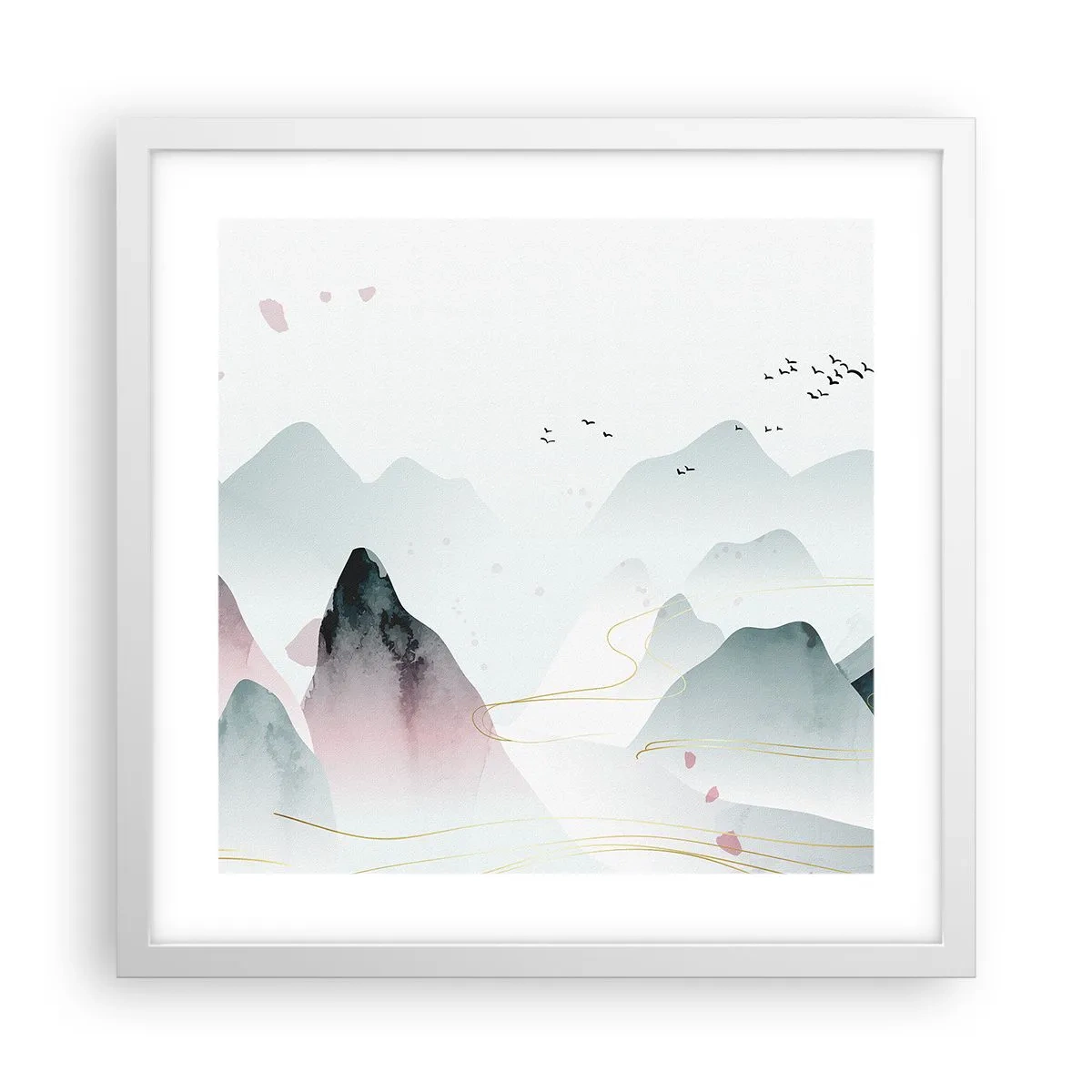 Poster in einem weißen Rahmen - Über die Gipfel - 40x40 cm