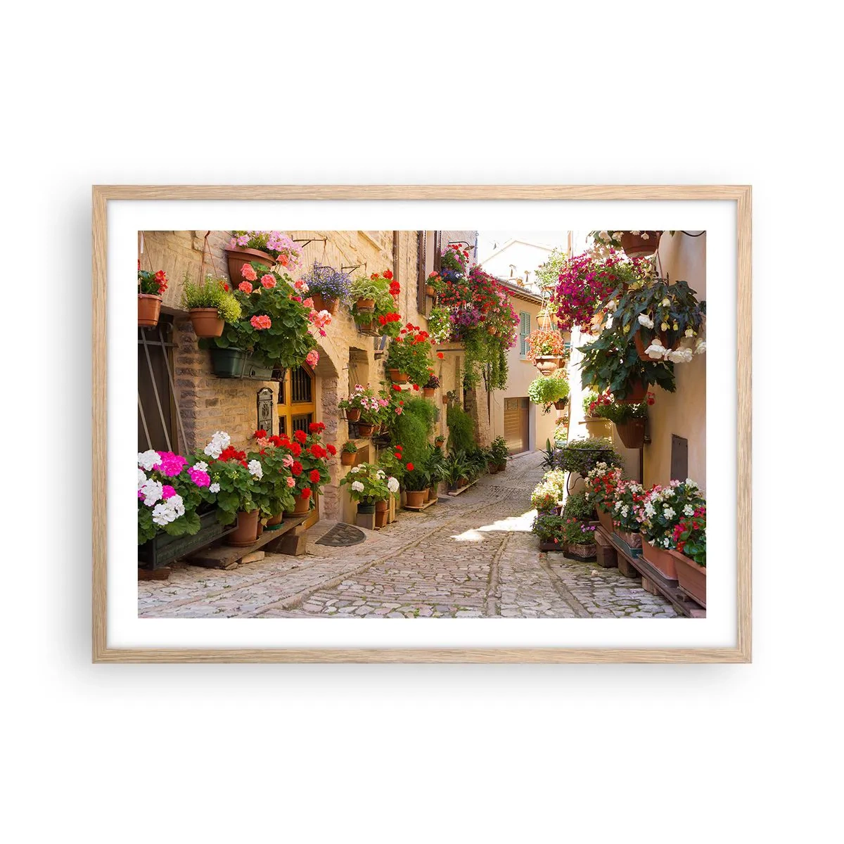 Poster in einem Rahmen aus heller Eiche - In der Flut Blumen - 70x50 cm