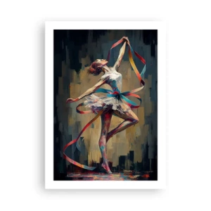 Poster - Eine Tänzerin in dynamischer Pose mit bunten Bändern. - 50x70cm - Bandtanz - Moderne Wanddekoration für Wohnzimmer und Schlafzimmer ARTTOR