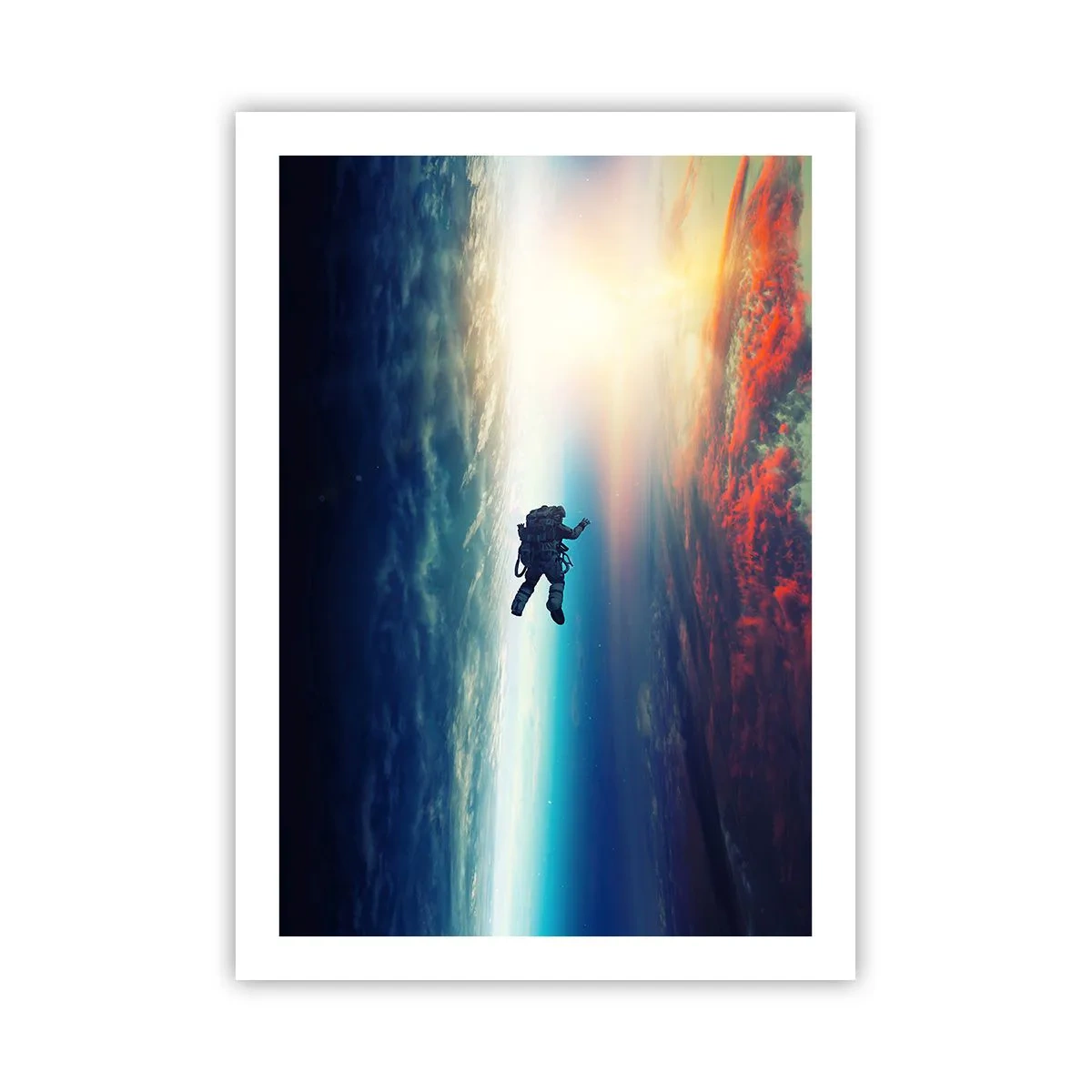 Poster - Astronaut im Weltraum mit der Erde und der Sonne im Hintergrund - 50x70cm - Sich dem Universum stellen - Moderne Wanddekoration für Wohnzimmer und Schlafzimmer ARTTOR
