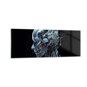 Glasbild - Bild auf glas - Futuristisches Porträt eines Cyborgs im Industriestil auf schwarzem Hintergrund. - 140x50cm - Technologie ist eine Frau - Moderne Wanddekoration für Wohnzimmer und Schlafzimmer ARTTOR