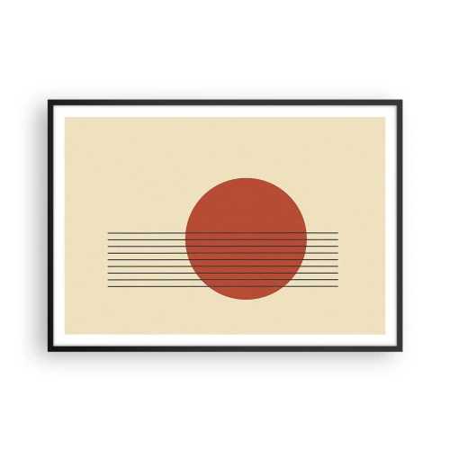 Poster in einem schwarzem Rahmen - Abstrakter roter Kreis mit Linien auf beigem Hintergrund. - 100x70cm - Immer wieder und weiter - Moderne Wanddekoration für Wohnzimmer und Schlafzimmer ARTTOR