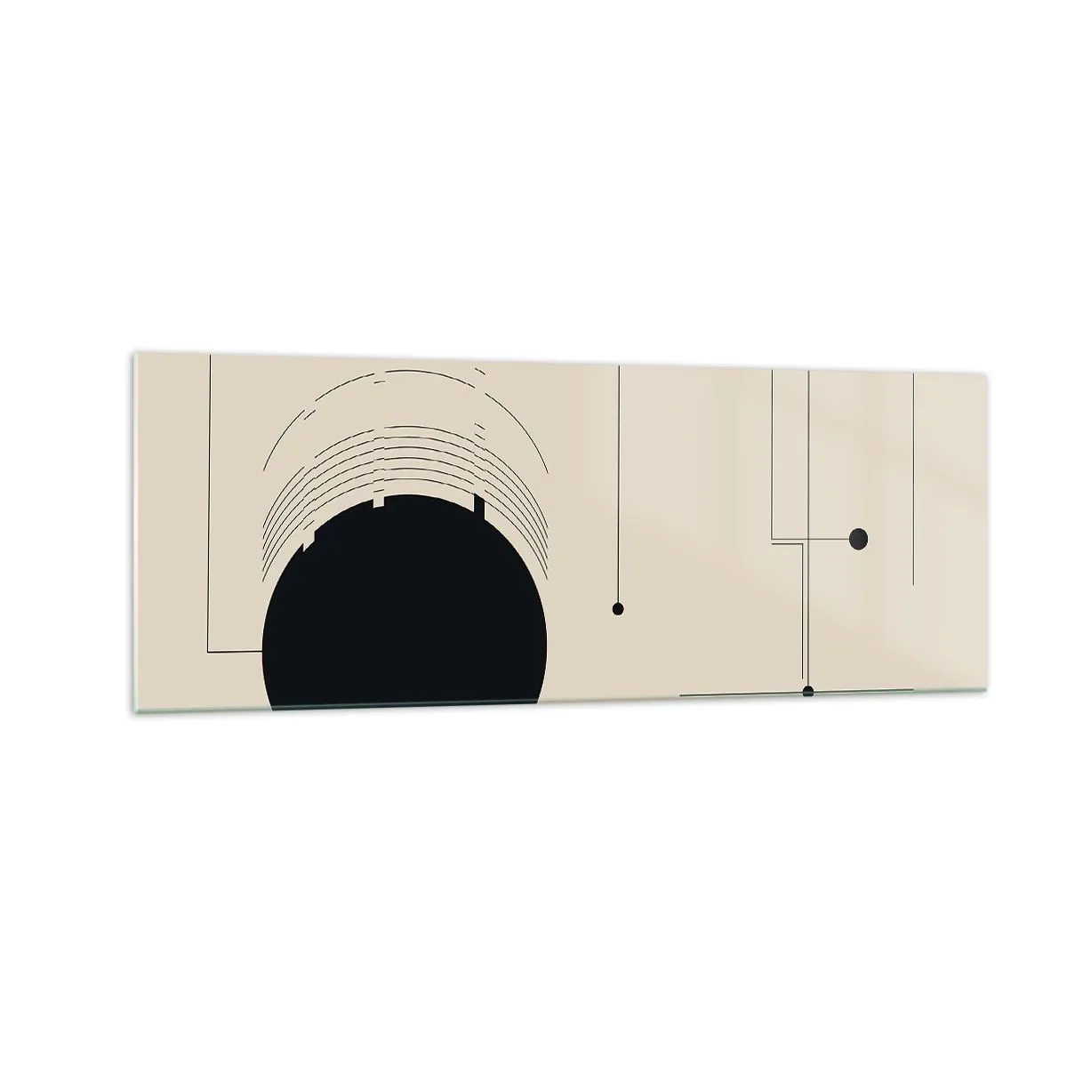 Glasbild - Bild auf glas - Schwarze geometrische Linien und ein Kreis auf beigem Hintergrund - 140x50cm - Flexible und dynamische Komposition - Moderne Wanddekoration für Wohnzimmer und Schlafzimmer ARTTOR