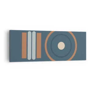 Bild auf Leinwand - Leinwandbild - Eine geometrische Komposition mit Kreisen und Rechtecken in gedämpften Farben. - 140x50cm - Das Wesen der Dinge - Moderne Wanddekoration für Wohnzimmer und Schlafzimmer ARTTOR