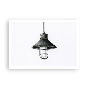 Poster - Zeichnung einer Retro-Hängelampe auf weißem Hintergrund - 100x70cm - Wie vor Jahren… - Moderne Wanddekoration für Wohnzimmer und Schlafzimmer ARTTOR