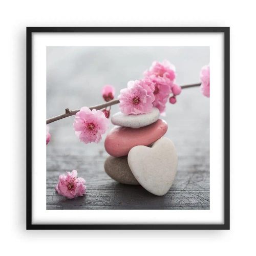 Poster in einem schwarzem Rahmen - Glückseligkeit mit einer Kirschblüte - 50x50 cm