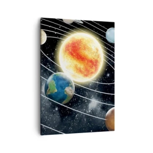 Bild auf Leinwand - Leinwandbild - Sonnensystem mit Planeten und Sonne im Weltraum - 50x70cm - Kosmischer Tanz - Moderne Wanddekoration für Wohnzimmer und Schlafzimmer ARTTOR