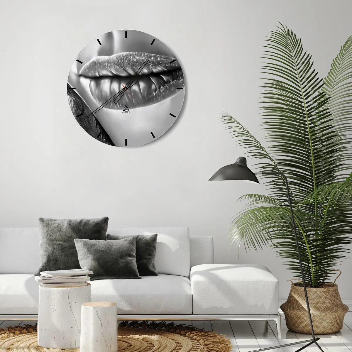 Wanduhr - Glasuhr - Sinnliche Lippen in Schwarz-Weiß-Tönen - 30x30cm - Ich weiß, was du denkst… - Moderne Wanddekoration für Wohnzimmer, Küche und Schlafzimmer ARTTOR