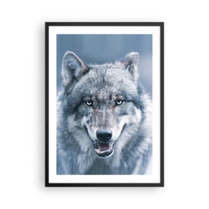 Poster in einem schwarzem Rahmen - Porträt eines Wolfes vor einer Winterlandschaft - 50x70cm - Werden Sie die Herausforderung annehmen? - Moderne Wanddekoration für Wohnzimmer und Schlafzimmer ARTTOR
