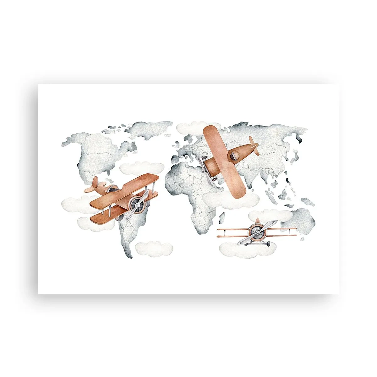 Poster - Illustration einer Weltkarte mit Flugzeugen - 100x70cm - Im Pioniergeist - Moderne Wanddekoration für Wohnzimmer und Schlafzimmer ARTTOR