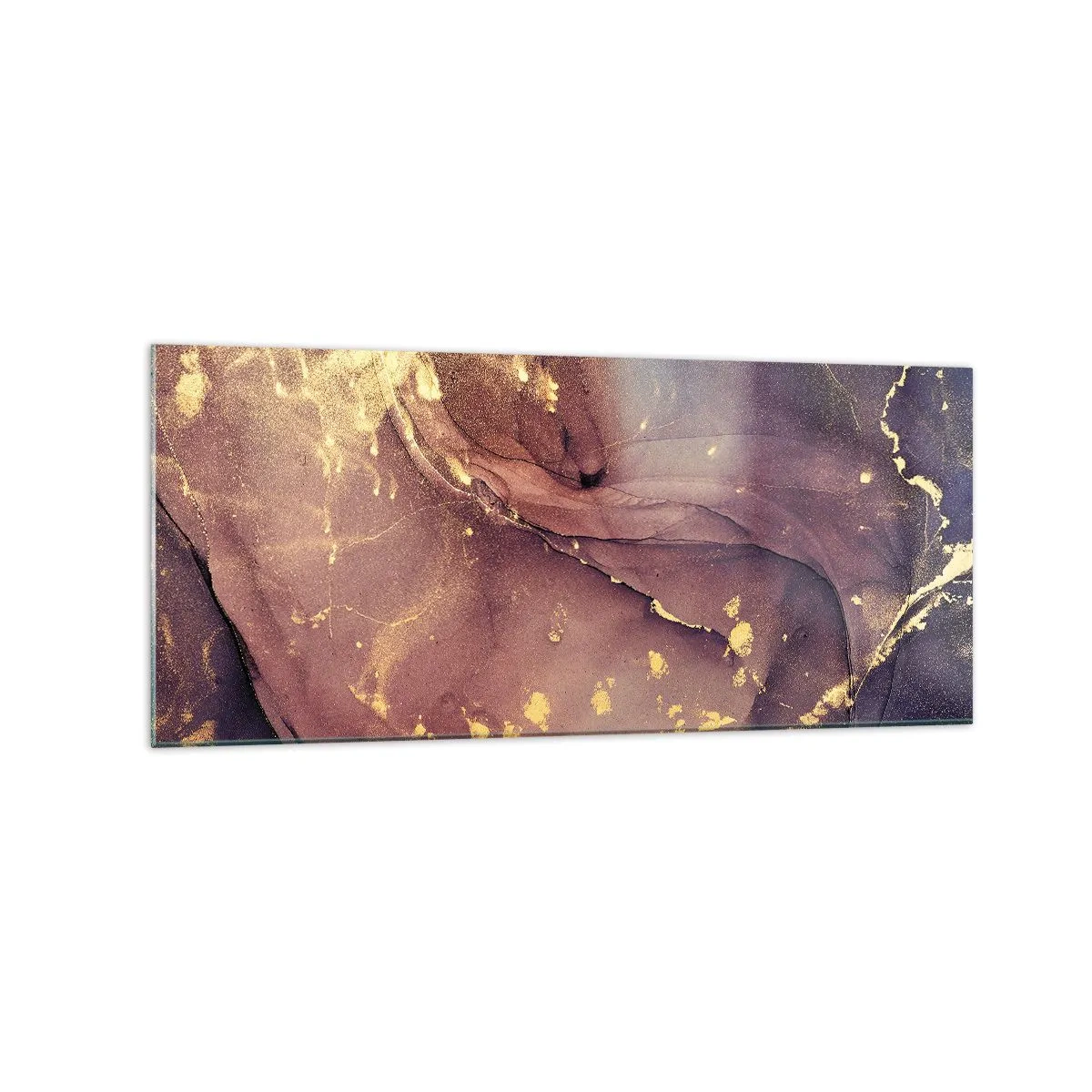 Glasbild - Bild auf glas - Abstrakte Komposition mit Gold- und Lilatönen - 120x50cm - Materie und Geist - Moderne Wanddekoration für Wohnzimmer und Schlafzimmer ARTTOR
